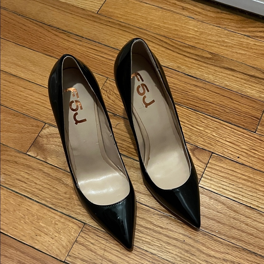 FSJ Black Patent Leather High Heels Office Pointed Toe Pumps Shoes - Picture 5 of 8